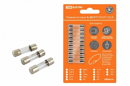 TDM ELECTRIC SQ0738-0003 Плавкая вставка ВПБ6-3 0,315А 250В TDM упак (10 шт.)